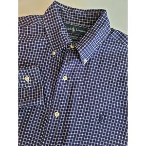 Ralph‎ Lauren YarmouthMen's 15.5 Blue Check Long Sleeves Shirt